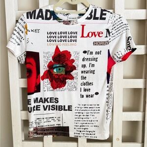 Desigual White and Red Graphic Tee